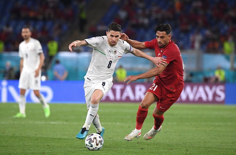 Italy's orchestrator-in-chief, Jorginho (left)